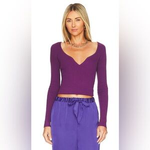 Lovers and Friends fitted sweetheart ribbed DARREN SWEATER in Plum S